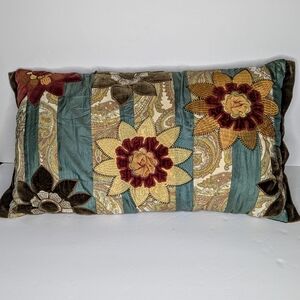 Pier 1 Imports Vintage  Embroidered Floral Throw Pillow 14" X 24"